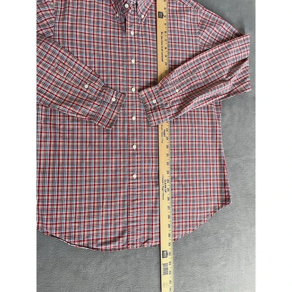 Polo‎ Ralph Lauren Custom Fit Red / Green Plaid Mens Button Down Sz Lrg